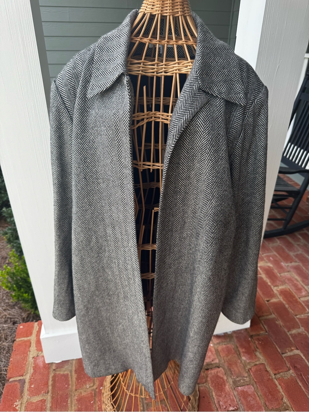 Vintage 90s Renlyn New York Wool Herringbone Open Coat Jacket Sz 12